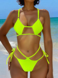 Women Sexy Lace-Up Bikini Solid Color Low Back Swimsuit