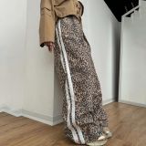 Leopard Print High Waist Stripe Wide Leg Pants Summer Women Street Trousers