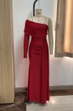 Summer Casual Sexy Women's Solid Color Slash Shoulder Slim Waist Long Dress