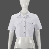 Women's Summer Turndown Collar Pocket Button Sexy Short Sleeve Shirt