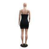 Women Solid Color Sexy Strap Bodycon Beaded Party Dress