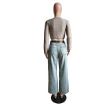 Women's Autumn Hollow Ripped Long Sleeve Crop Sweater