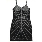 Women Solid Color Sexy Strap Bodycon Beaded Party Dress