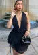 Women's Solid Color Sexy Plunging Halter Neck Backless Vest Mesh Patchwork Skirt Two Piece Set