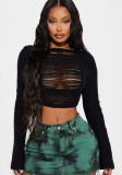 Women's Autumn Hollow Ripped Long Sleeve Crop Sweater