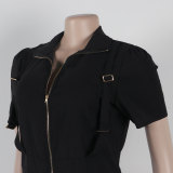 Sexy Short Sleeve Pocket Zipper Cargo Jumpsuit