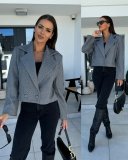 Autumn Winter Fashion Turndown Collar Solid Color Short Coat Women's Clothing