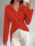 Autumn Fashion Slim Waist Solid Color Shirt Women's Clothing