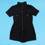 Sexy Short Sleeve Pocket Zipper Cargo Jumpsuit