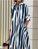 Fashion Print Turndown Collar Long Women's Shirt Dress