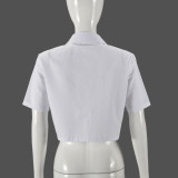 Women's Summer Turndown Collar Pocket Button Sexy Short Sleeve Shirt