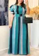 Plus Size Women's Striped Print Round Neck Slim Waist Casual Long Dress