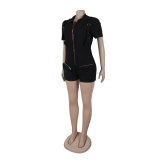 Sexy Short Sleeve Pocket Zipper Cargo Jumpsuit