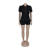 Sexy Short Sleeve Pocket Zipper Cargo Jumpsuit