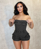 Summer Sexy Strapless Stretch Denim Jumpsuit