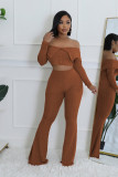 Summer Women's Clothing Solid Color Fashion Off Shoulder Long Sleeve Top Wide Leg Pants Two Piece Set