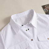 Women's Summer Turndown Collar Pocket Button Sexy Short Sleeve Shirt