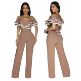 Women Summer Off Shoulder Short Sleeve Wide Leg Jumpsuit