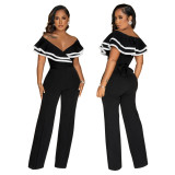 Women Summer Off Shoulder Short Sleeve Wide Leg Jumpsuit