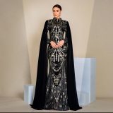 Women Sexy Sequin Long Sleeve Round Neck Formal Party Maxi Evening Dress