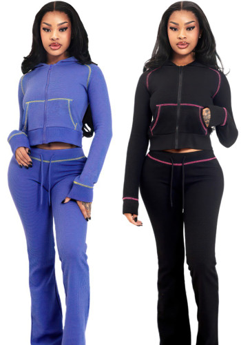 Women Waffle Hooded Two-piece Set