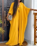 Summer Women Bat Sleeves slit solid top and long pants two-piece suit