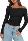 Women One-shoulder Long Sleeve Pleated Top