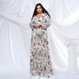 Plus Size Women Long Sleeve V-Neck Formal Party Sequin Maxi Evening Dress