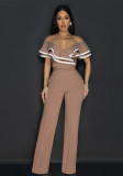 Women Summer Off Shoulder Short Sleeve Wide Leg Jumpsuit