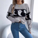 Women Halloween Ghost Contrast Color Knitting Long Sleeve Sweater