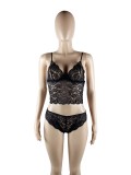 Women Sexy V-Neck (Including Underwear, Panties) and Belt Patchwork Lace Sexy Lingerie Four-Piece Set