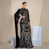 Women Sexy Sequin Long Sleeve Round Neck Formal Party Maxi Evening Dress