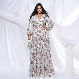 Plus Size Women Long Sleeve V-Neck Formal Party Sequin Maxi Evening Dress