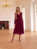 Women Sexy V Neck Mesh Bubble Long Sleeve Dress