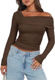 Women One-shoulder Long Sleeve Pleated Top