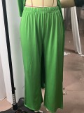 Summer Women Bat Sleeves slit solid top and long pants two-piece suit