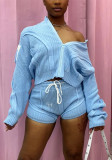 Women Fashion Sweater Two-piece Set High Stretch Knitting Sweater Shorts Two-piece Set 2-piece Set Autumn and Winter