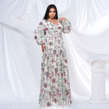 Plus Size Women Long Sleeve V-Neck Formal Party Sequin Maxi Evening Dress