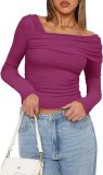 Women One-shoulder Long Sleeve Pleated Top