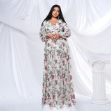 Plus Size Women Long Sleeve V-Neck Formal Party Sequin Maxi Evening Dress