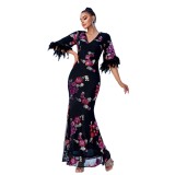 Women Sexy Sequin Short Sleeve V-Neck Formal Party Maxi Evening Dress