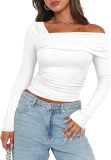 Women One-shoulder Long Sleeve Pleated Top