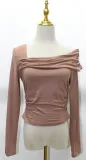 Women One-shoulder Long Sleeve Pleated Top