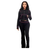 Women Waffle Hooded Two-piece Set