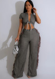 Women Sexy Lace-Up Tassel Jumpsuit