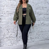 Plus Size Women Vintage Lace-Up Loose Jacket