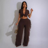 Women Sexy Lace-Up Tassel Jumpsuit