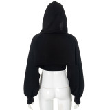 Women Fall and Winter Solid Casual Vest and Long Sleeve Crop Hoodies Two-piece Set