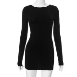 Women Summer Solid Long Sleeve Sexy Backless Bodycon Dress