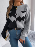 Women Halloween Pumpkin Contrast Knitting Long Sleeve Sweater